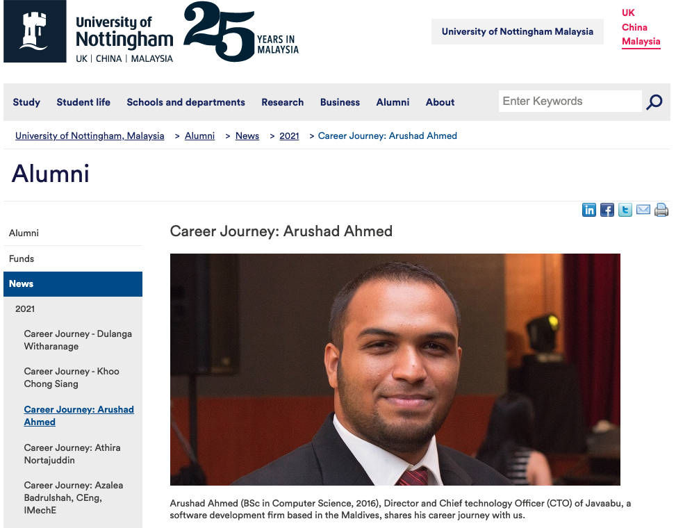University of Nottingham Malaysia features Javaabu CTO Arushad Ahmed